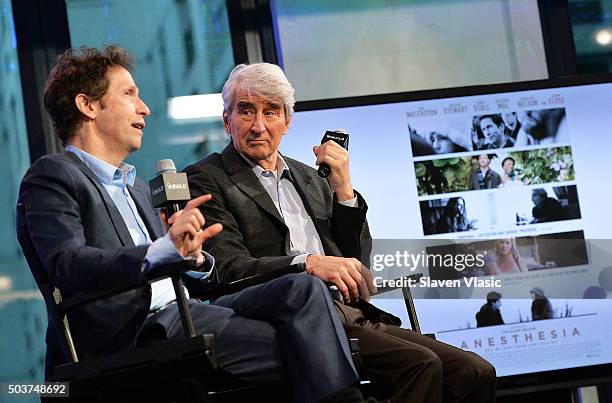 Writer/director/actor Tim Blake Nelson and actor Sam Waterston discuss the new IFC film "Anesthesia" at AOL BUILD Series at AOL Studios In New York...