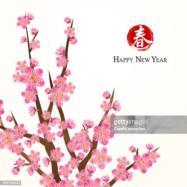 illustrations, cliparts, dessins animés et icônes de nouvel an chinois des fleurs de pêcher - fleur de pêcher