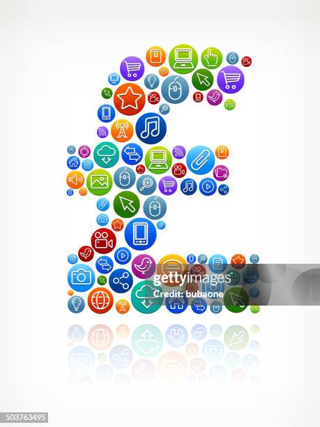 pound with social networking & internet color buttons - working on multiple computer screens stock illustrations