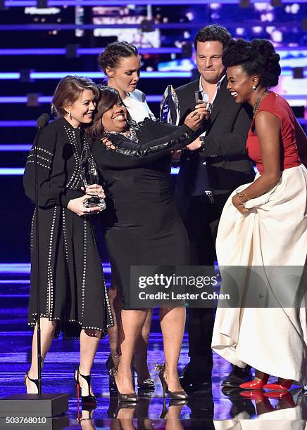 Actors Ellen Pompeo, Chandra Wilson, Camilla Luddington, Justin Chambers and Jerrika Hinton receive the award for Favorite Network TV Drama for...