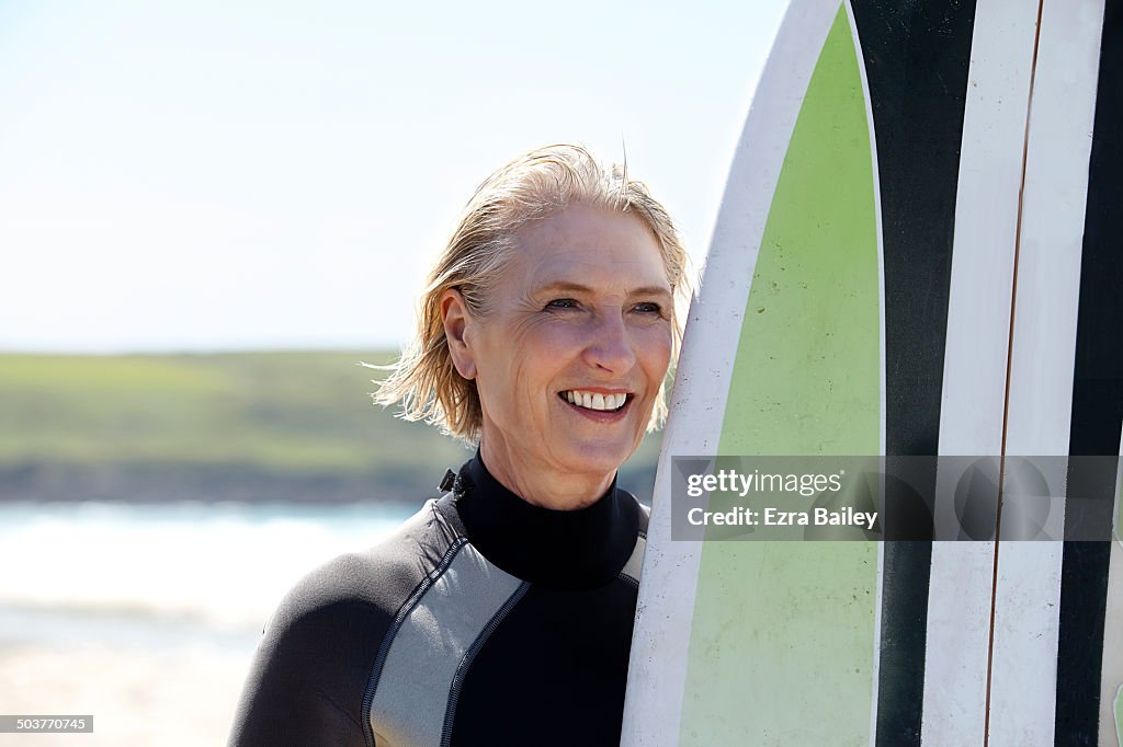 Portrait of a female mature surfer.