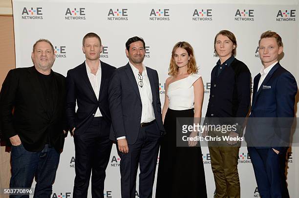 Executive producer Harvey Weinstein, actor James Norton, executive vice-president and general manager of A&E/Lifetime Rob Sharenow, actress Lily...
