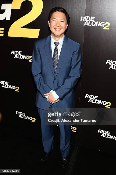 Ken Jeong is seen arriving at the world premiere of the film "Ride Along 2" on January 6, 2016 in Miami Beach, Florida.