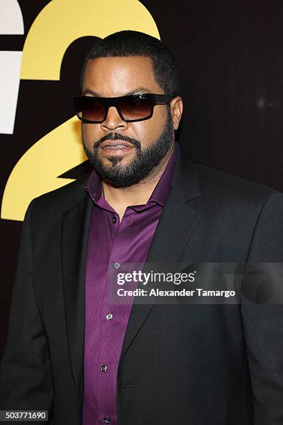 Ice Cube is seen arriving at the world premiere of the film "Ride Along 2" on January 6, 2016 in Miami Beach, Florida.