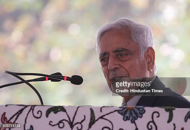Chief Minister of Jammu and Kashmir Mufti Mohammad Sayeed speaks after laying foundation stone of Nedous-ITC Hotel at MA Road on September 21, 2015...