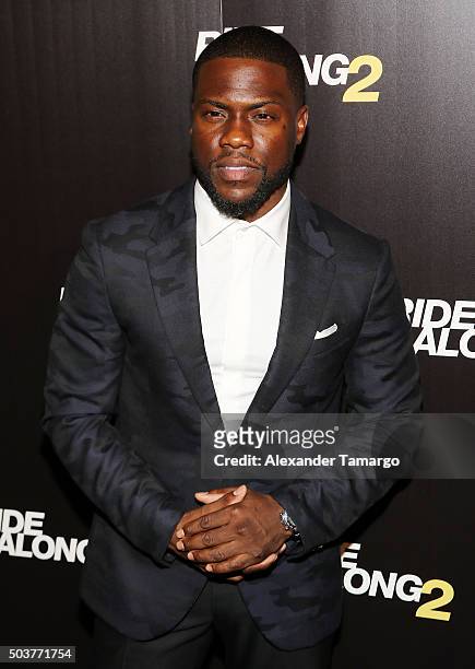 Kevin Hart is seen arriving at the world premiere of the film "Ride Along 2" on January 6, 2016 in Miami Beach, Florida.