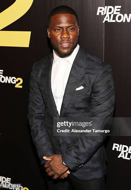 Kevin Hart is seen arriving at the world premiere of the film "Ride Along 2" on January 6, 2016 in Miami Beach, Florida.