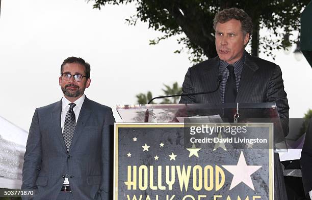 Actors Steve Carell and Will Ferrell attend Steve Carell being honored with a Star on the Hollywood Walk of Fame on January 6, 2016 in Hollywood,...