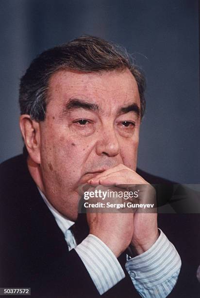 Russian PM Yevgeni Primakov in pensive portrait.