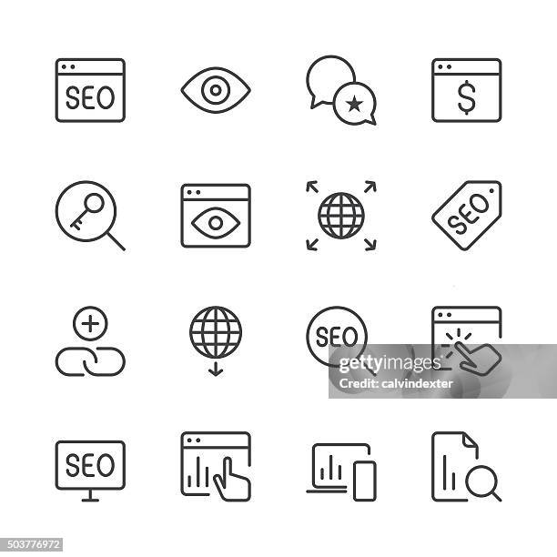 search engine optimization icons set 4 | black line series - responsive web design stock illustrations