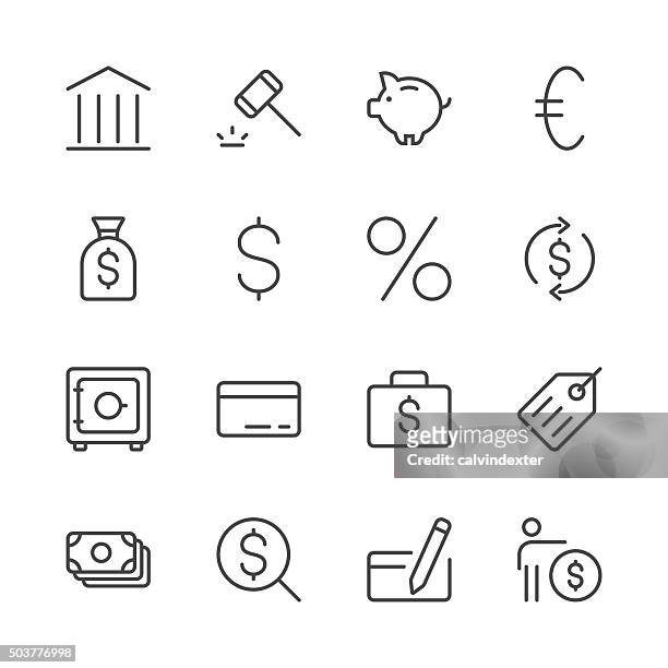 銀行や金融のアイコンセット 1 /ブラックのラインシリーズ - 金庫点のイラスト素材／クリップアート素材／マンガ素材／アイコン素材