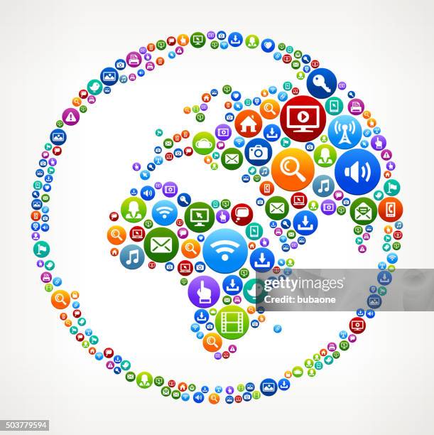 globe technology internet and web media icon pattern - camera screen white background stock illustrations