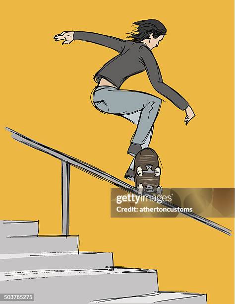ilustrações, clipart, desenhos animados e ícones de truque de skate rail - grind