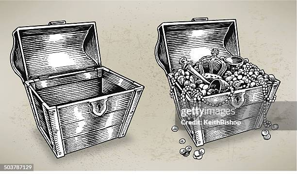 stockillustraties, clipart, cartoons en iconen met treasure chest - empty and full - schatkist