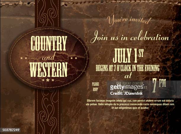horizontal counry and western leather invitation design template - country and western music stock illustrations