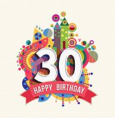 Happy birthday 30 year greeting card poster color
