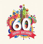 Happy birthday 60 year greeting card poster color