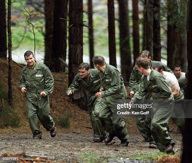 Scene from HBO TV mini-series Band of Brothers, based on WWII historian Stephen Ambrose's nonfiction book on army rifle company that parachuted into...