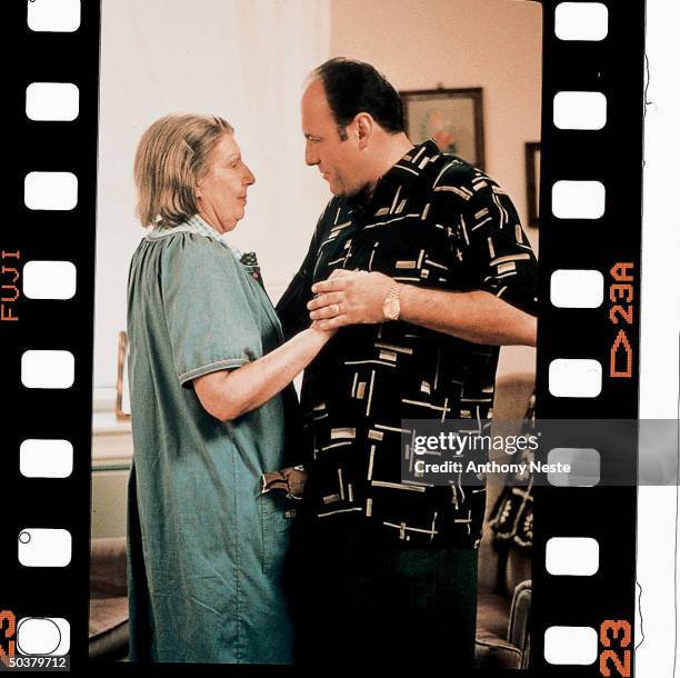 Actors Nancy Marchand and James Gandolfini in a scene from the HBO TV series The Sopranos