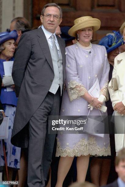 Ex-King Constantine and Anne Marie of Greece at National Service of Thanksgiving for Queen Mother's 100th birthday at St. Paul's Cathedral.