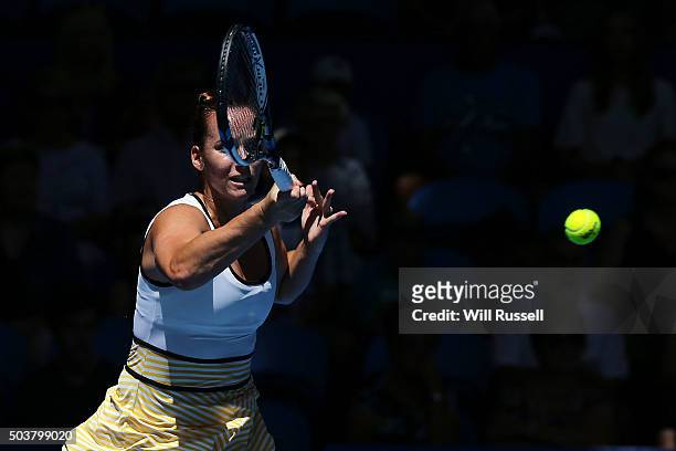 Jarmila Wolfe of Australia Gold plays a forehand in the women's single match against Elina Svitolina of the Ukraine during day five of the 2016...