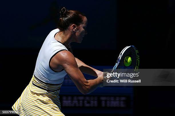 Jarmila Wolfe of Australia Gold plays a backhand in the women's single match against Elina Svitolina of the Ukraine during day five of the 2016...