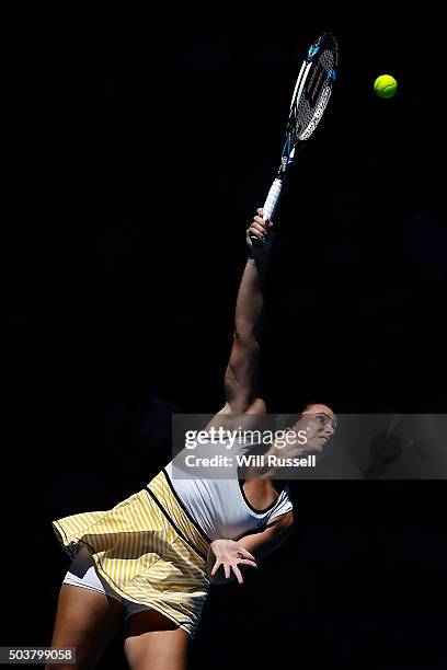 Jarmila Wolfe of Australia Gold serves in the women's single match against Elina Svitolina of the Ukraine during day five of the 2016 Hopman Cup at...