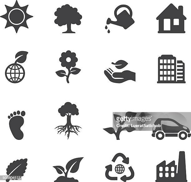illustrazioni stock, clip art, cartoni animati e icone di tendenza di ecologia icone/eps10 silhouette - albero