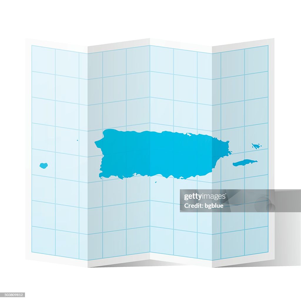 Puerto Rico Map folded, isolated on white Background