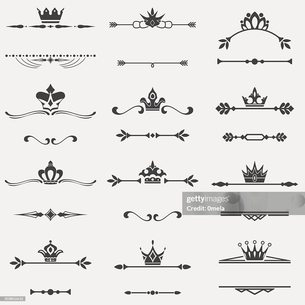Collection of twelve vector vintage frames with crowns for desig
