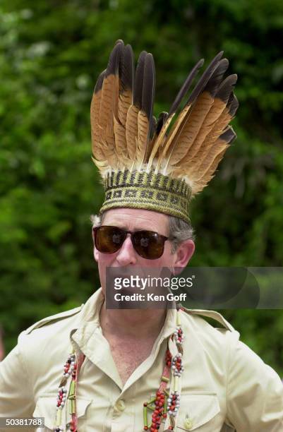 On the third day of Britain's Prince Charles' visit to Guyana, the prince sports an indian headdress.