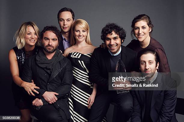 The actors of 'The Big Bang Theory' Kaley Cuoco, Johnny Galecki, Jim Parsons, Melissa Rauch, Kunal Nayyapose, Mayim Bialik and Simon Helberg pose for...