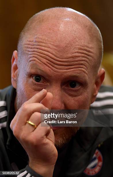 Sport director Matthias Sammer is seen at a press talk at day two of the Bayern Muenchen training camp at Aspire Academy on January 7, 2016 in Doha,...
