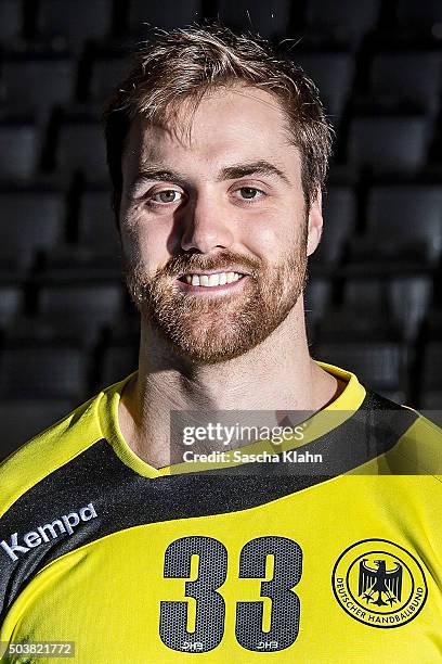 Andreas Wolff poses during the Germany Handball team presentation at Porsche Arena on January 4, 2016 in Stuttgart, Germany.