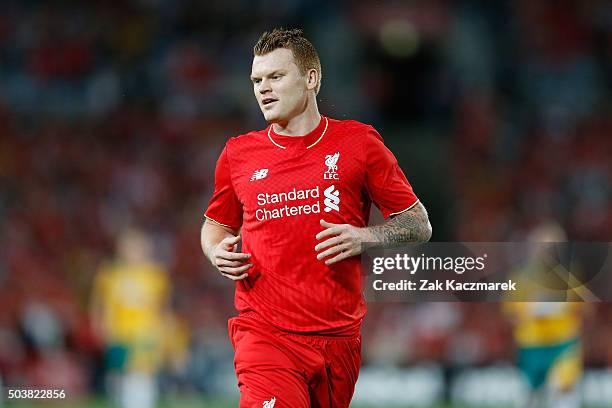 John Arne Riise of Liverpool FC Legends in action during the match between Liverpool FC Legends and the Australian Legends at ANZ Stadium on January...