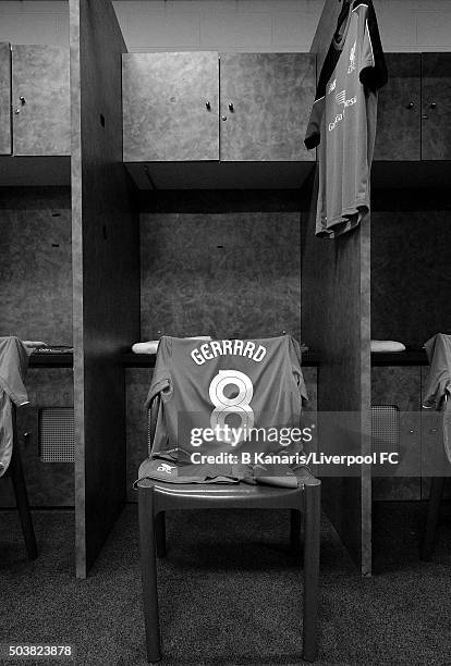 Steven Gerrard of the Liverpool Legends jersey is seen before the match between Liverpool FC Legends and the Australian Legends at ANZ Stadium on...