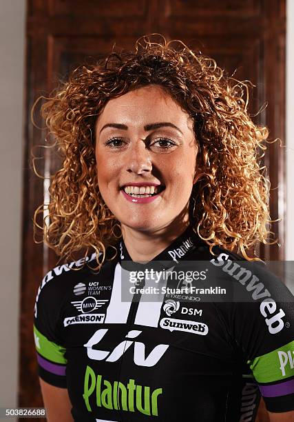 Floortje Mackad of The Netherlands poses for a picture at the presentation of team GIANT-Alpecin at the Italian embassy on January 7, 2016 in Berlin,...