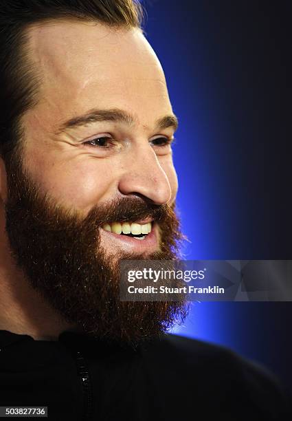 Simon Geschke of Germany poses for a picture at the presentation of team GIANT-Alpecin at the Italian embassy on January 7, 2016 in Berlin, Germany.