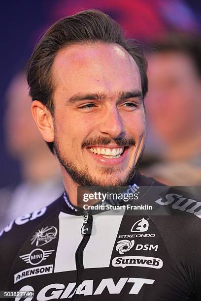 John Degankolb of Germany poses for a picture at the presentation of team GIANT-Alpecin at the Italian embassy on January 7, 2016 in Berlin, Germany.