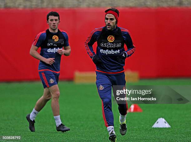 Jordi Gomez goes through his paces during a Sunderland AFC training session at the Academy of Light on January 07, 2016 in Sunderland, England.