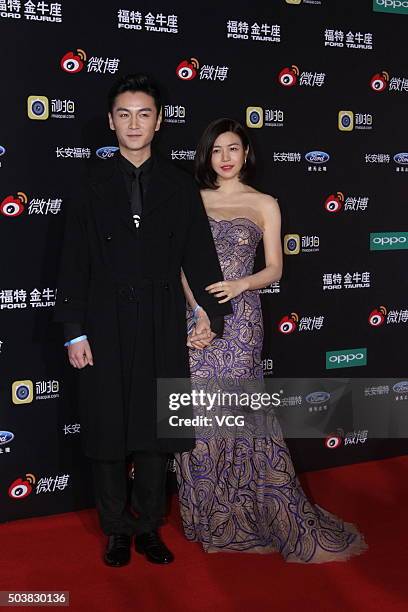 Actor Chen Xiao and actress Michelle Chen attend the Sina Weibo Award Ceremony at China World Trade Center Tower III on January 7, 2016 in Beijing,...