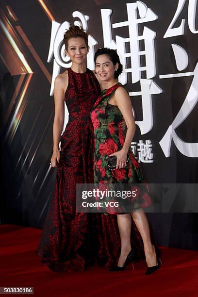 Actress Ada Choi and actress Athena Chu attend the Sina Weibo Award Ceremony at China World Trade Center Tower III on January 7, 2016 in Beijing,...