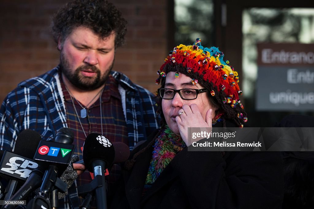 Jennifer Neville-Lake and her husband, Edward, speak to the media after Marco Muzzo to pleads guilty in deadly Vaughan crash.