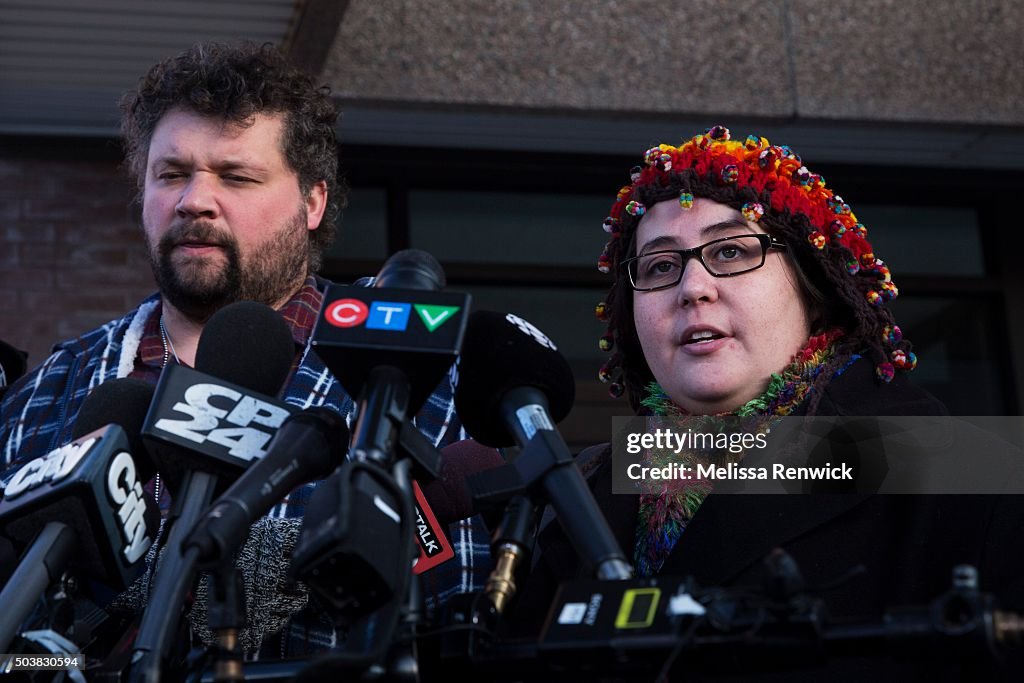 Jennifer Neville-Lake and her husband, Edward, speak to the media after Marco Muzzo to pleads guilty in deadly Vaughan crash.