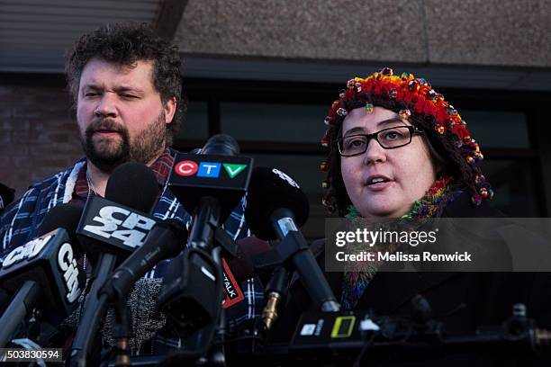 Jennifer Neville-Lake and her husband, Edward, speak to the media after Marco Muzzo to pleads guilty in deadly Vaughan crash.