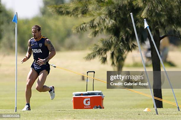 Daniel Osvaldo of Boca Juniors runs during Boca Juniors Training Session at Sofitel Cardales Hotel on January 07, 2016 in Los Cardales, Argentina.