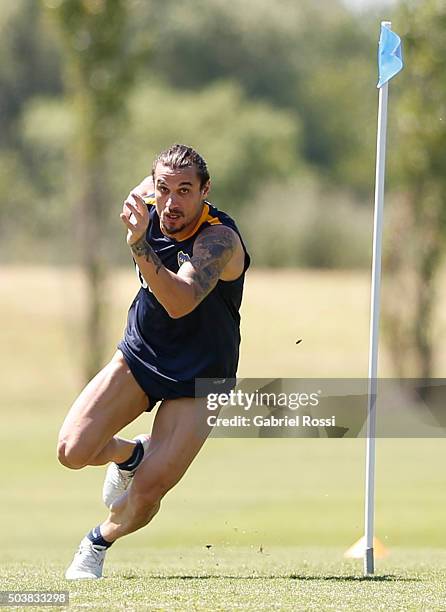 Daniel Osvaldo of Boca Juniors in action during Boca Juniors Training Session at Sofitel Cardales Hotel on January 07, 2016 in Los Cardales,...