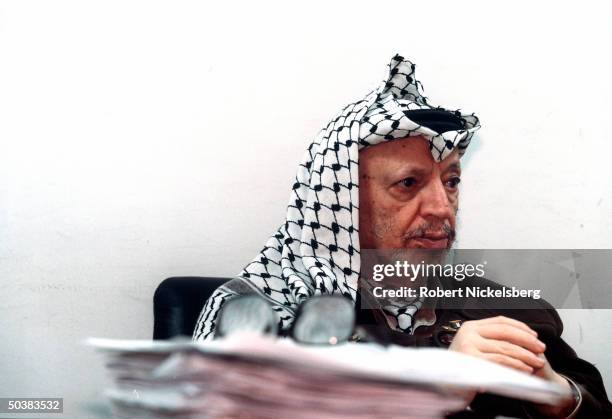 Palestinian leader Yasser Arafat in his office.