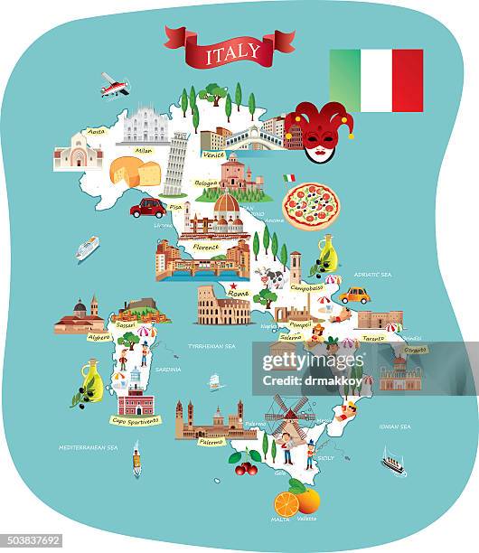 illustrazioni stock, clip art, cartoni animati e icone di tendenza di fumetto mappa di italia - food stock illustrations