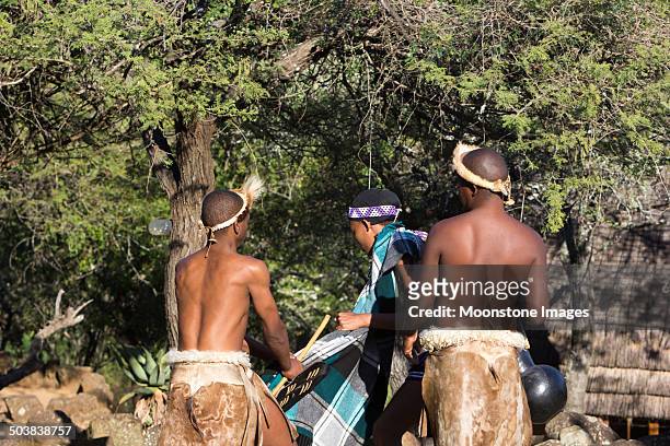 zulu people in kwazulu-natal, south africa - men in loincloths stock pictures, royalty-free photos & images